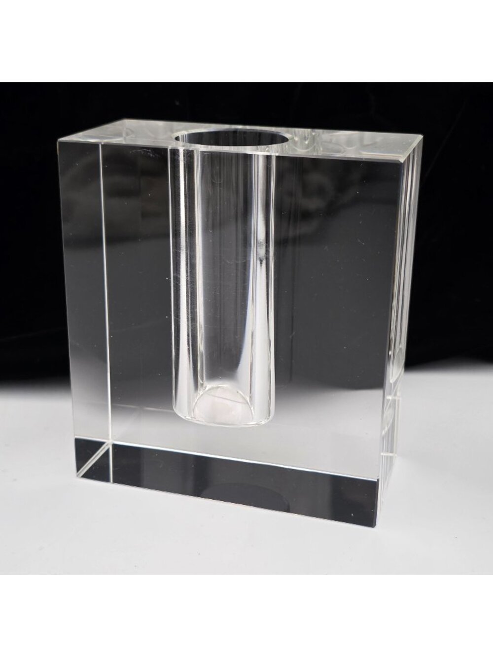 Modern Tizo Clear Glass Single-Stem Block Vase Minimalist Design 4.5"